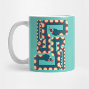 TWO RETRO GRAPHIC SNAKES Geometric Dark Blue and Red - UnBlink Studio by Jackie Tahara Mug